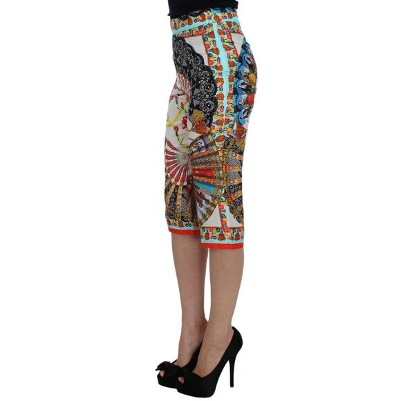 Dolce & Gabbana Dolce Gabbana Fan Print Silk Culottes Women Multicolor Jeans & - Picture 2 of 6